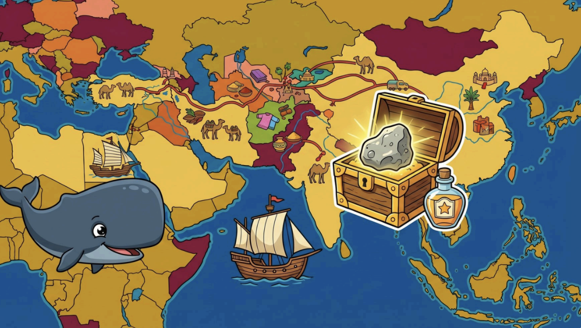 シルクロードと龍涎香の歴史世界地図イラスト